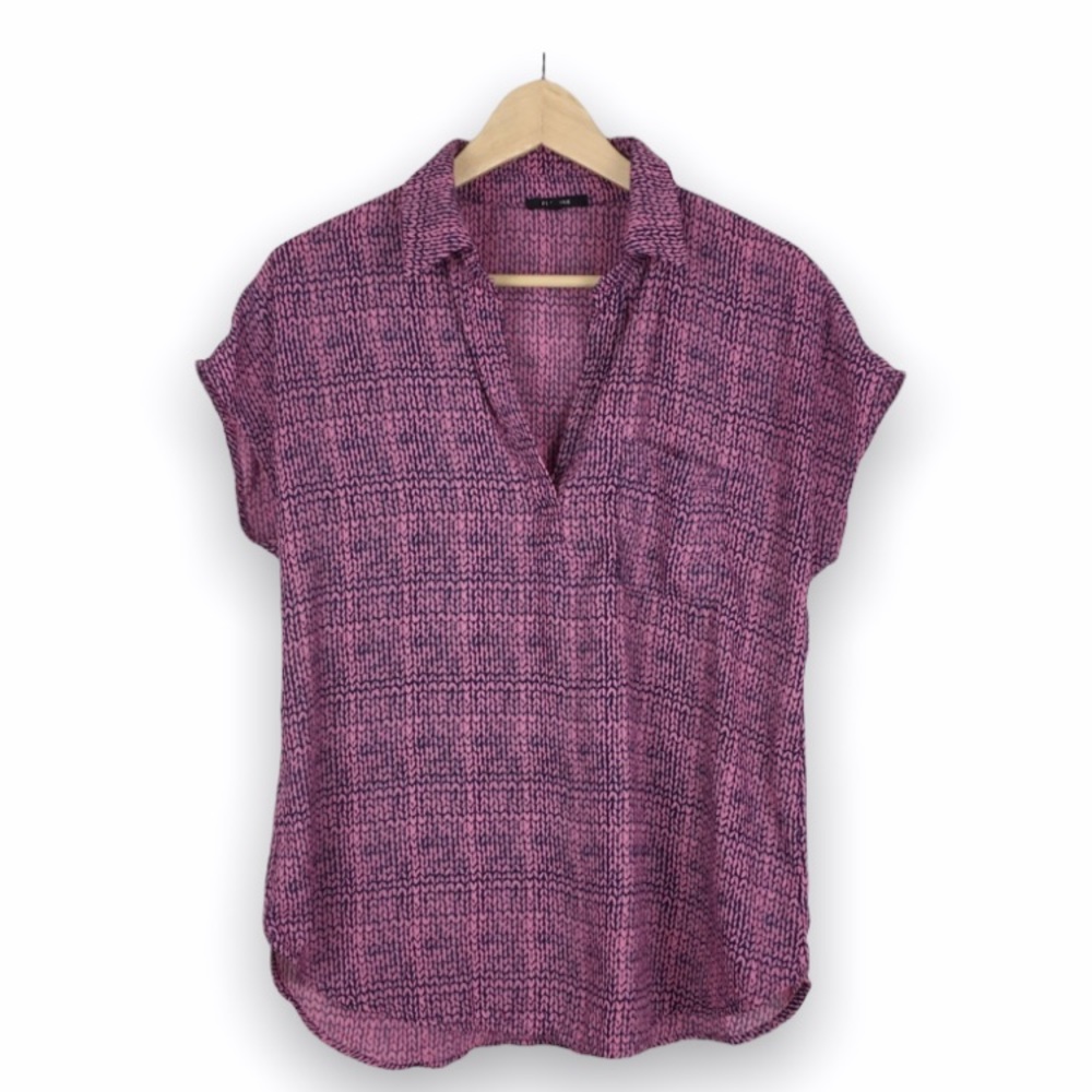 Pleione Womens Size Small S Blue Pink Short Sleeve Blouse Top‎ Shirt